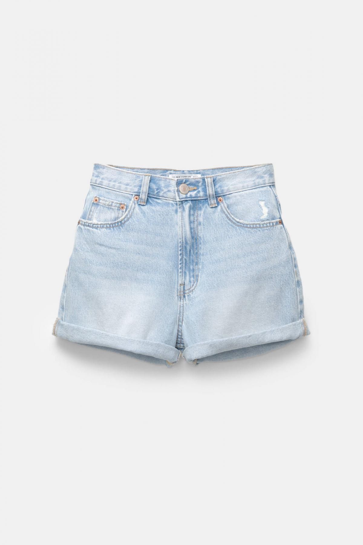 풀앤베어 연청 하이웨이스트 데님 턴업 맘핏 반바지 3697/302 PALE BLUE - 상품 이미지