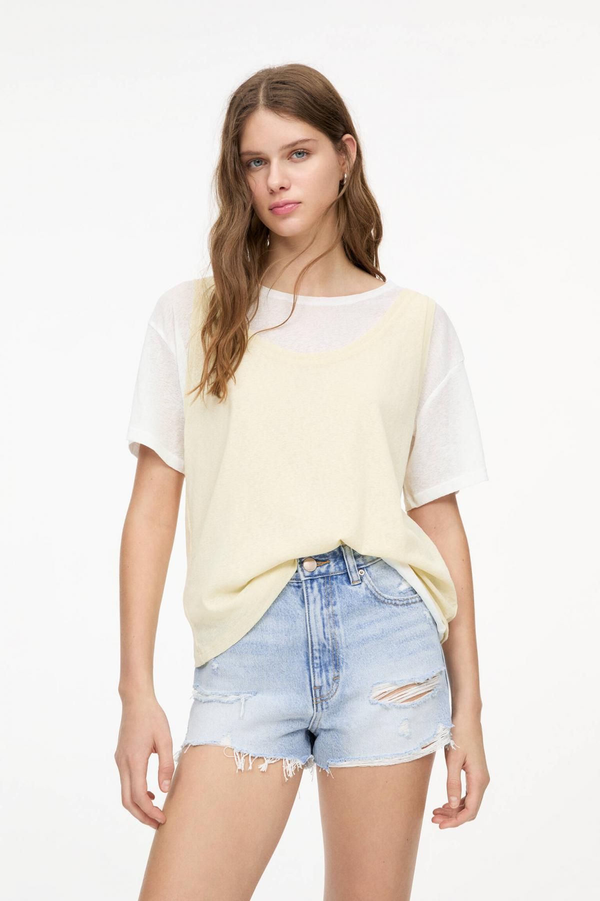 풀앤베어 하이웨이스트 빈티지 데님 리핑 반바지 3697/301 PALE BLUE - 상세 이미지 3