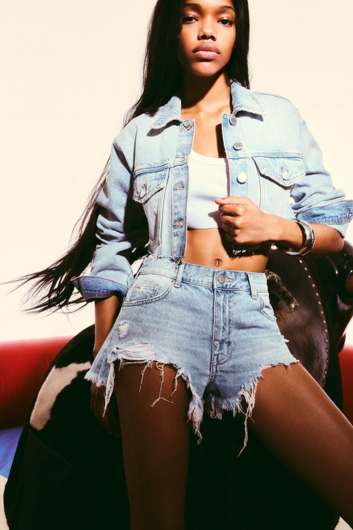 풀앤베어 빈티지 데님 숏팬츠 컷팅 밑단 7698/400 PALE BLUE - 상세 이미지 2