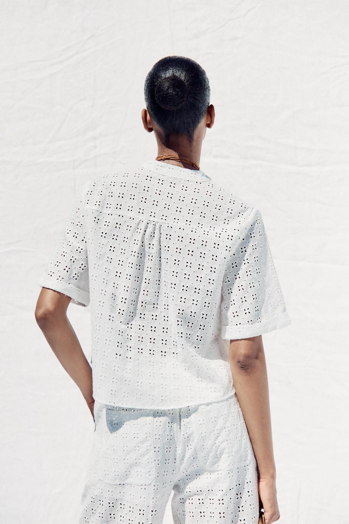 자라 컷워크 자수 라운드넥 반팔 셔츠 2587/076 WHITE - 상세 이미지 5