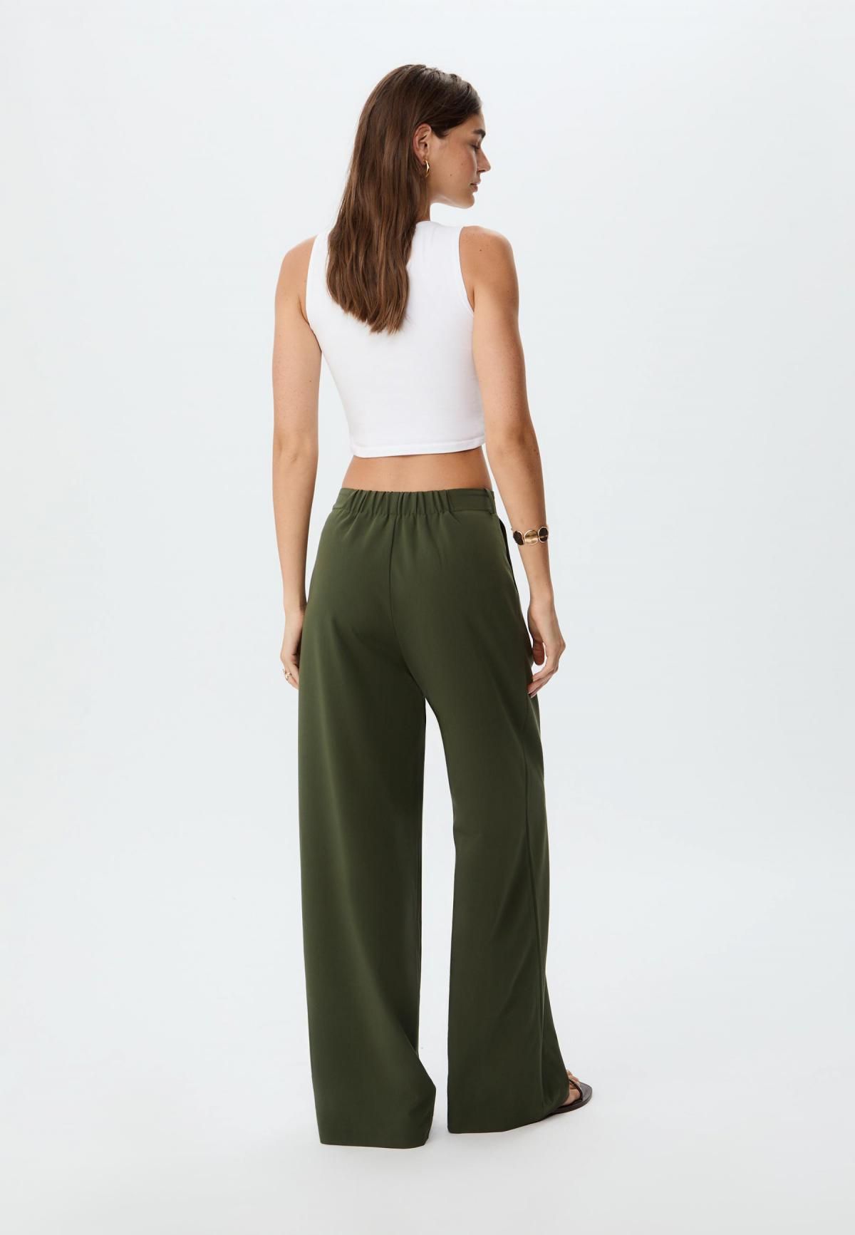 스트라디바리우스 테크니컬 하이웨이스트 버클 와이드 팬츠 1152/179 GREEN - 상세 이미지 2