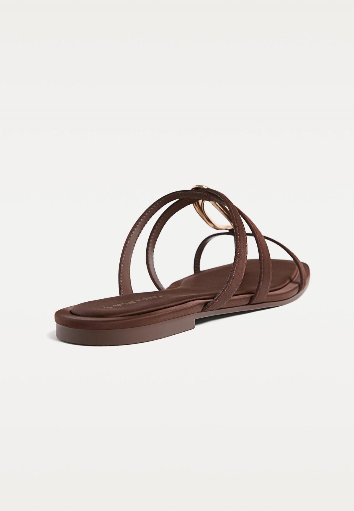스트라디바리우스 미니멀 메탈 디테일 스트랩 플랫 샌들 9754/670 BROWN - 상세 이미지 3