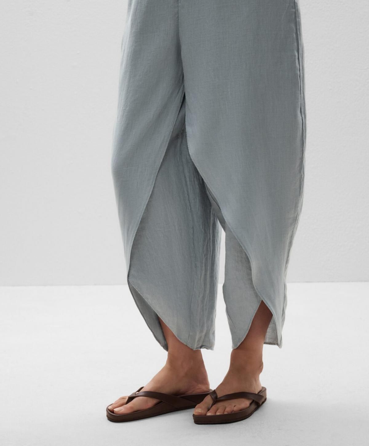 오이쇼 린넨 와이드 배럴 팬츠 라운드 슬릿 밴딩 3361/873 BLUEGREY - 상세 이미지 5