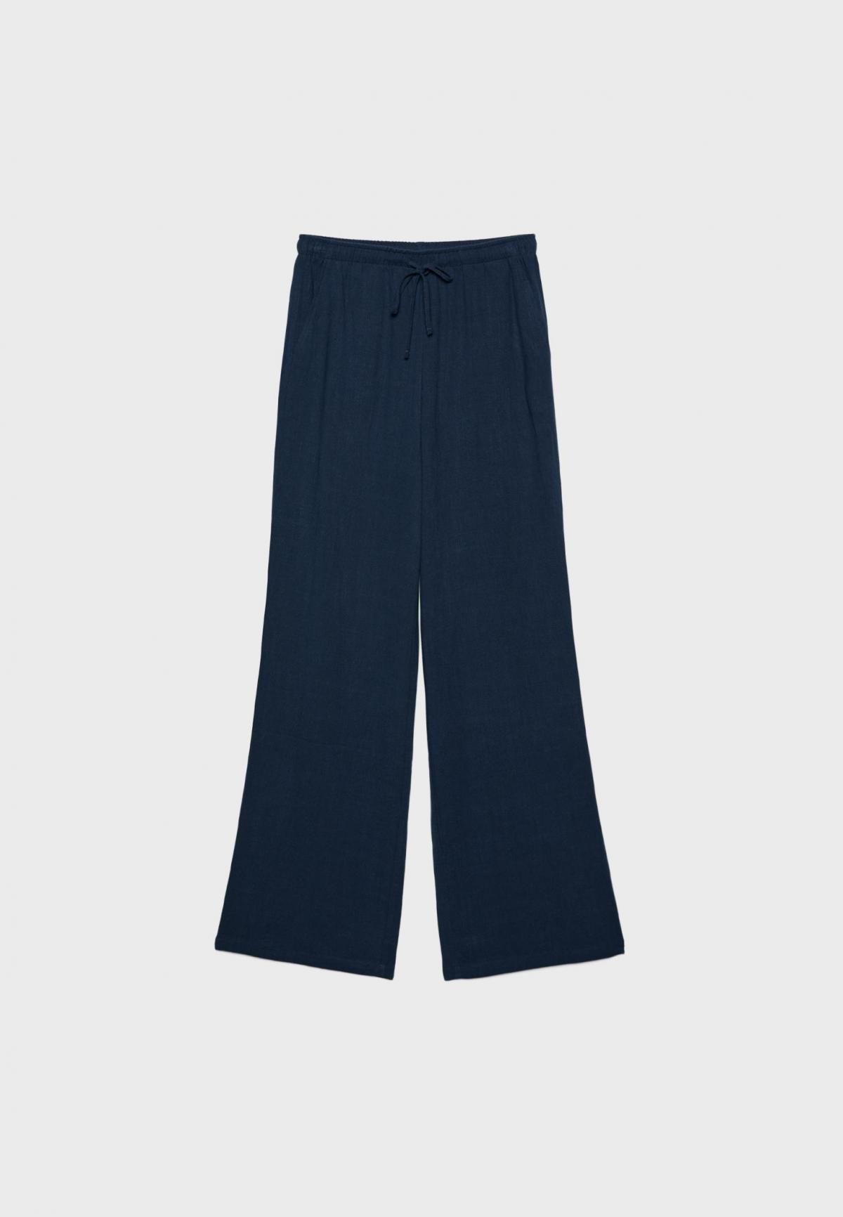 스트라디바리우스 린넨 블렌드 와이드 밴딩 팬츠 1235/271 NAVY BLUE - 상세 이미지 3