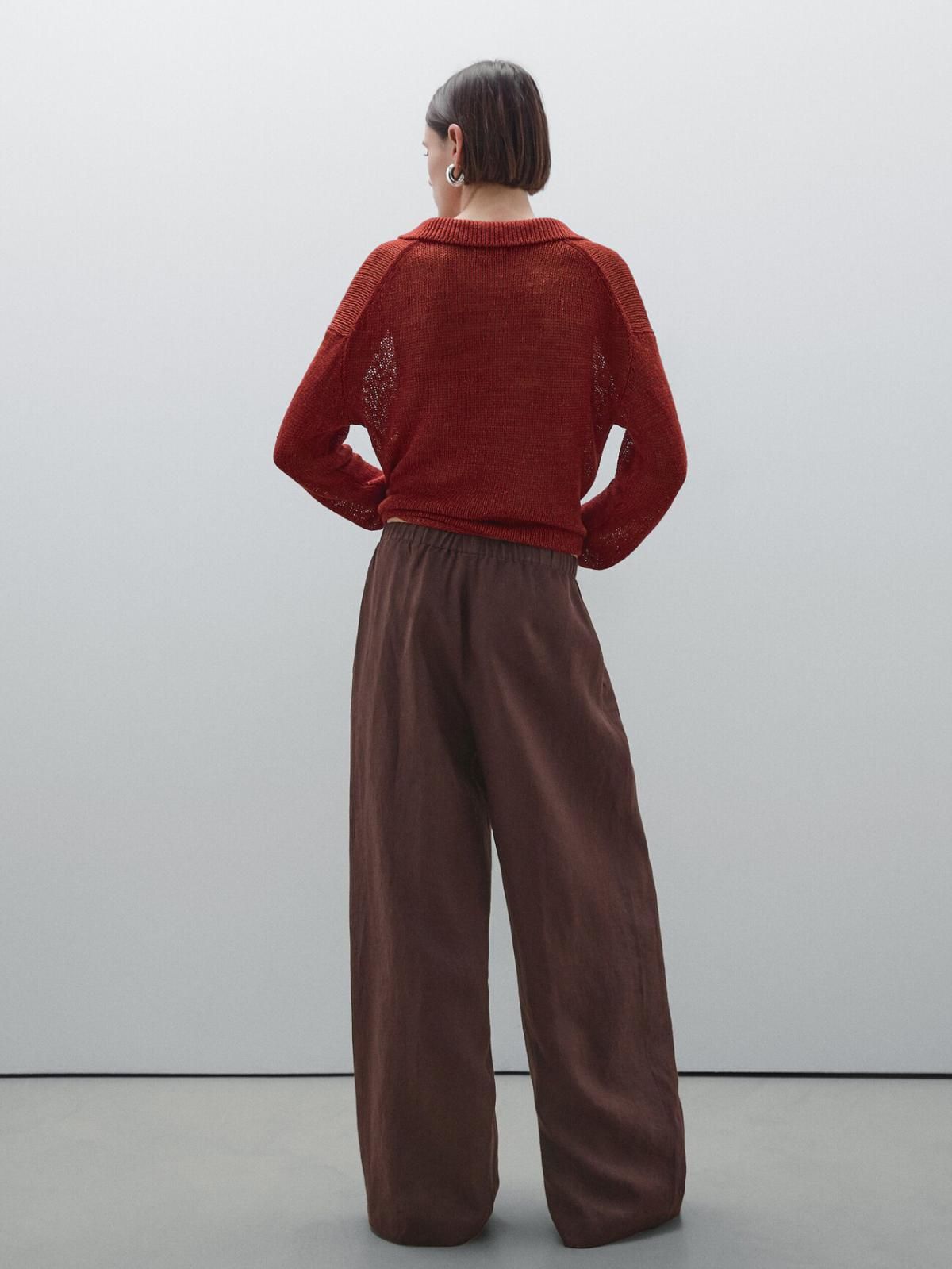 마시모두띠 100 린넨 와이드 팬츠 5003/986 MAROON - 상세 이미지 5