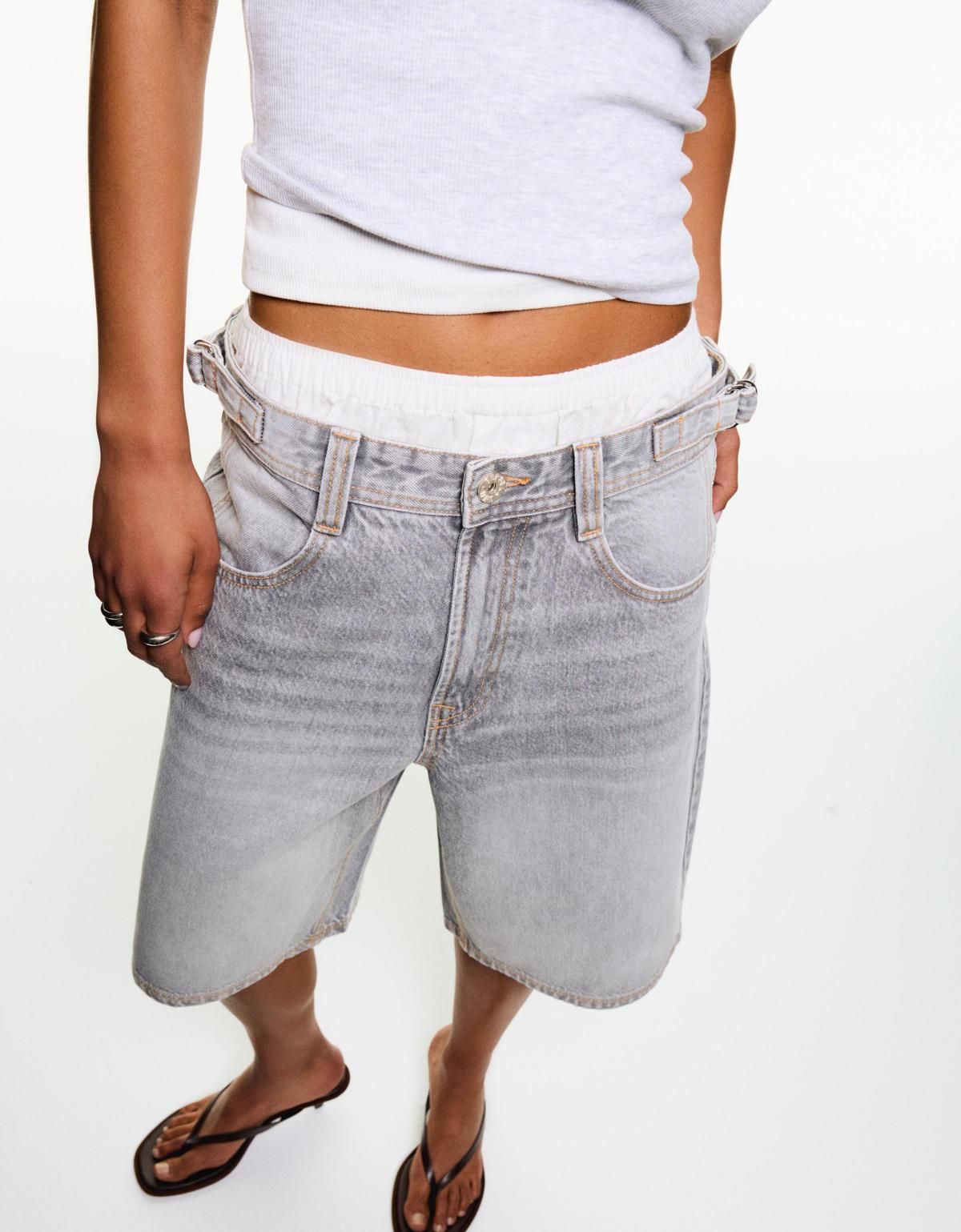 버쉬카 벌룬 핏 데님 버뮤다 쇼츠 3196/352 GREY - 상세 이미지 3