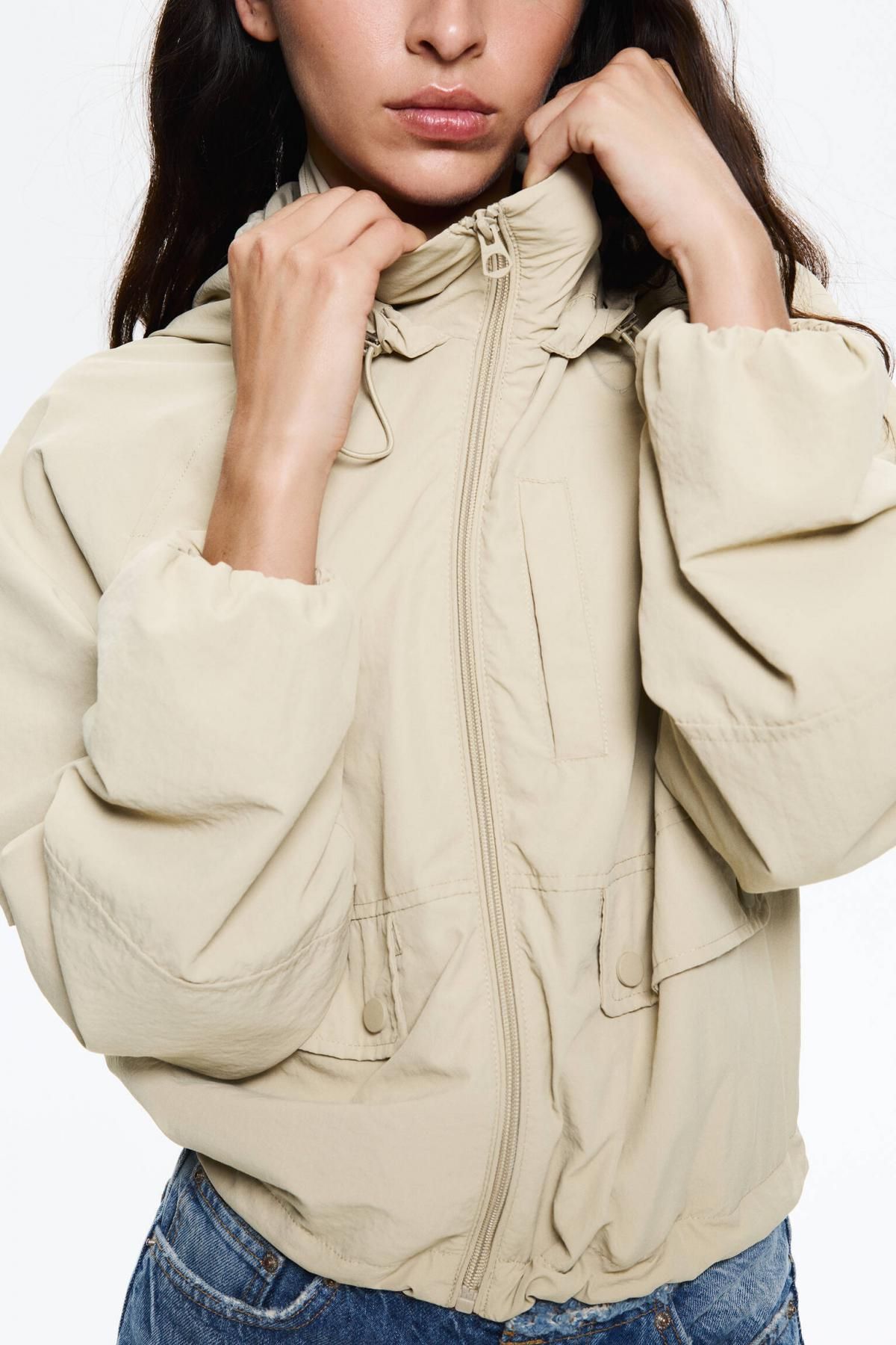 풀앤베어 라이트웨이트 바람막이 후드 크롭 재킷 3717/333 MEDIUM KHAKI - 상세 이미지 5