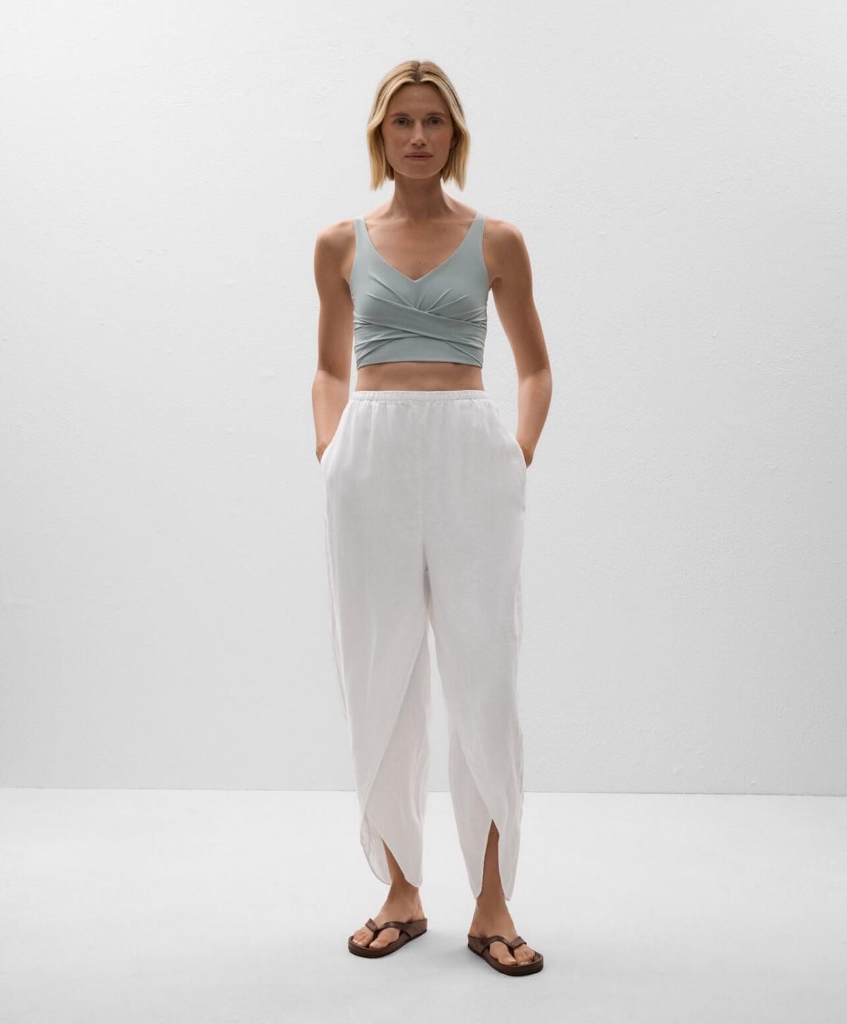 오이쇼 린넨 와이드 배럴 팬츠 라운드 슬릿 웨이스트 3361/873 WHITE - 상세 이미지 5