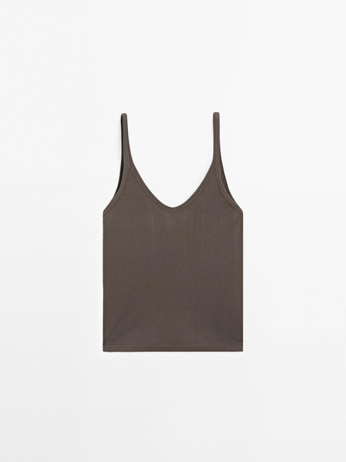 마시모두띠 미니멀 브이넥 100 코튼 탱크탑 6814/107 BROWN - 상품 이미지