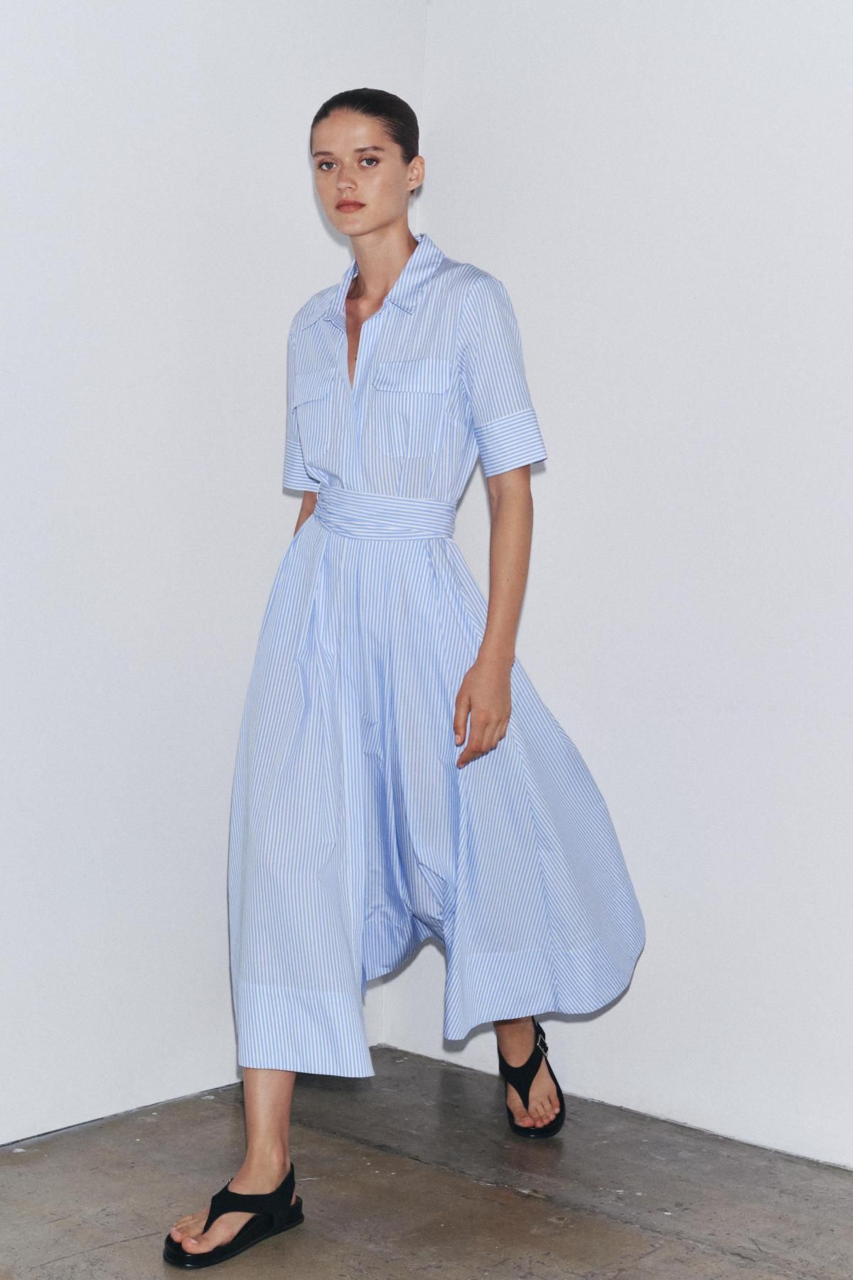 자라 코튼 포플린 벨티드 셔츠 롱 원피스 2640/596 STRIPED - 상세 이미지 2