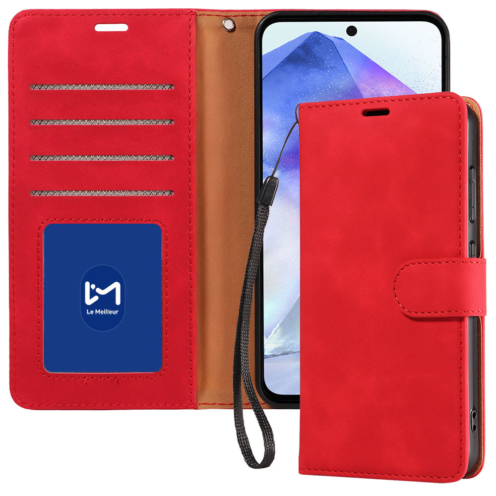 르메이어 가죽 카드수납 폴리오 지갑형 케이스 레드, 갤럭시 퀀텀5 - 상품 이미지