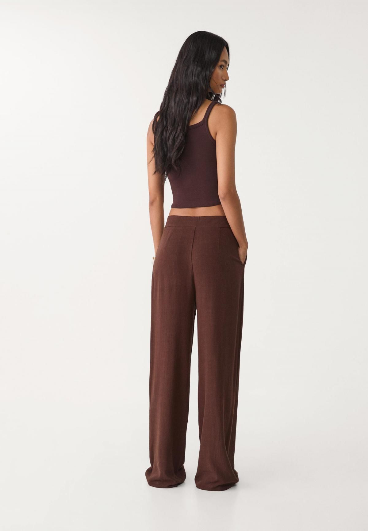 스트라디바리우스 린넨블렌드 타이 와이드 팬츠 7306/610 BROWN - 상세 이미지 2