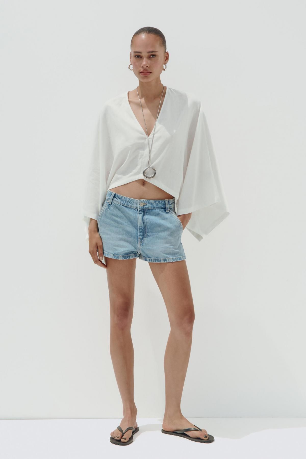 자라 미니멀 린넨 블렌드 비대칭 케이프 기모노 5427/871 OYSTER-WHITE - 상세 이미지 2