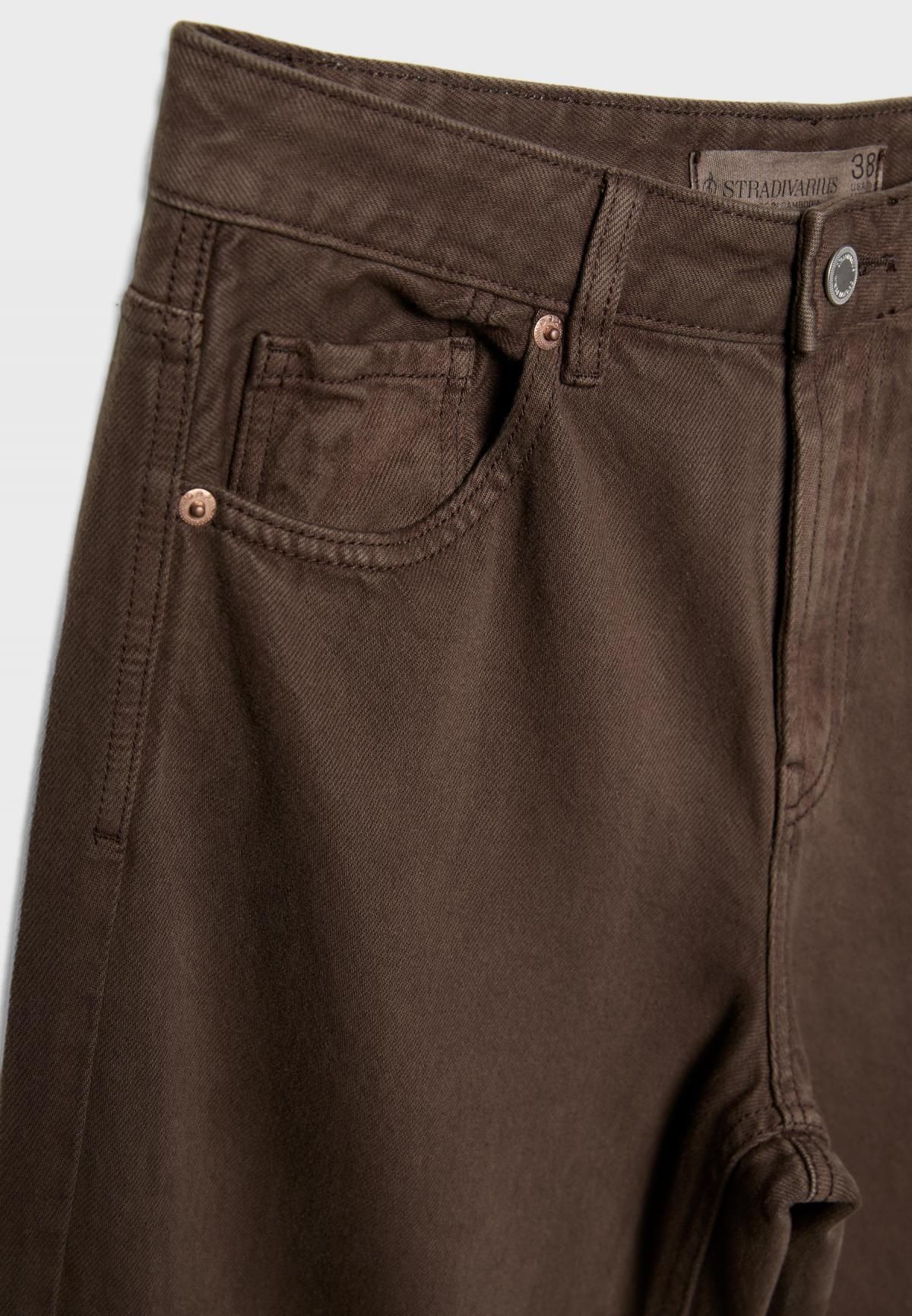 스트라디바리우스 하이웨이스트 와이드 스트레이트 데님 팬츠 브라운 4891/820 BROWN - 상세 이미지 2