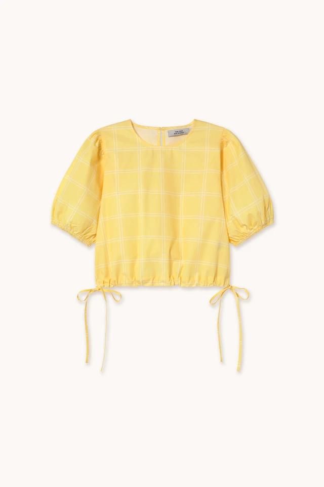 타이니코튼 체크 퍼프소매 스트링 블라우스 SS25-623N03 ONE COLOR - 상품 이미지