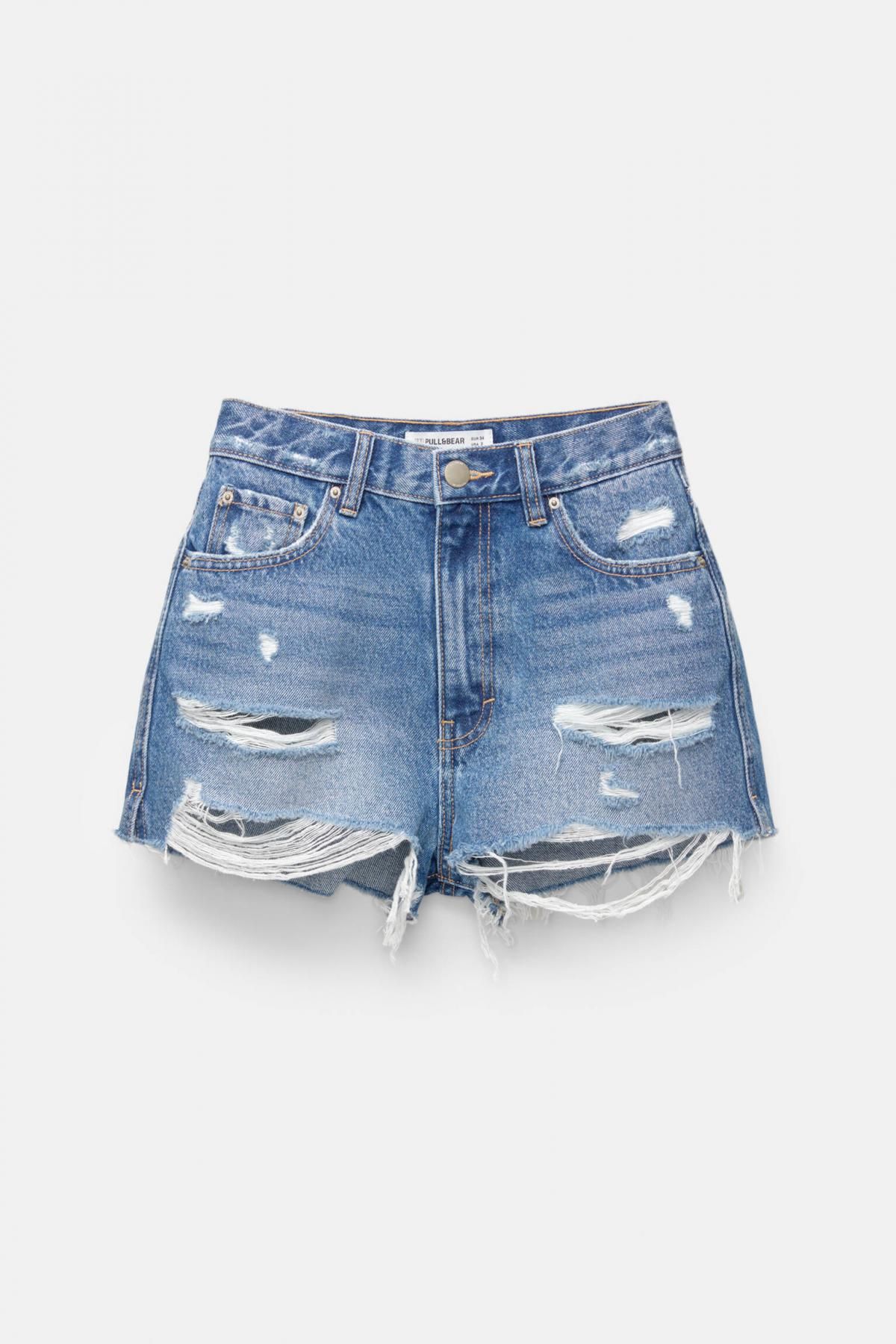 풀앤베어 하이웨이스트 리핑 데님 숏팬츠 3697/301 MEDIUM BLUE - 상품 이미지