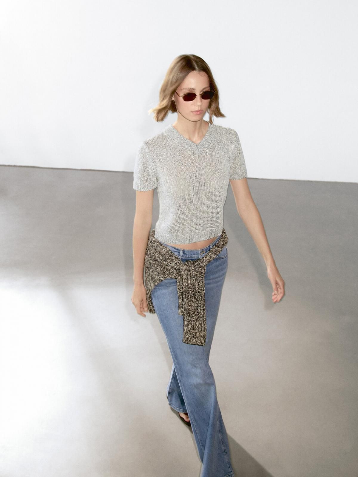 마시모두띠 브이넥 라이트그레이 코튼블렌드 반팔니트 5760/679 PALE GREY - 상세 이미지 4