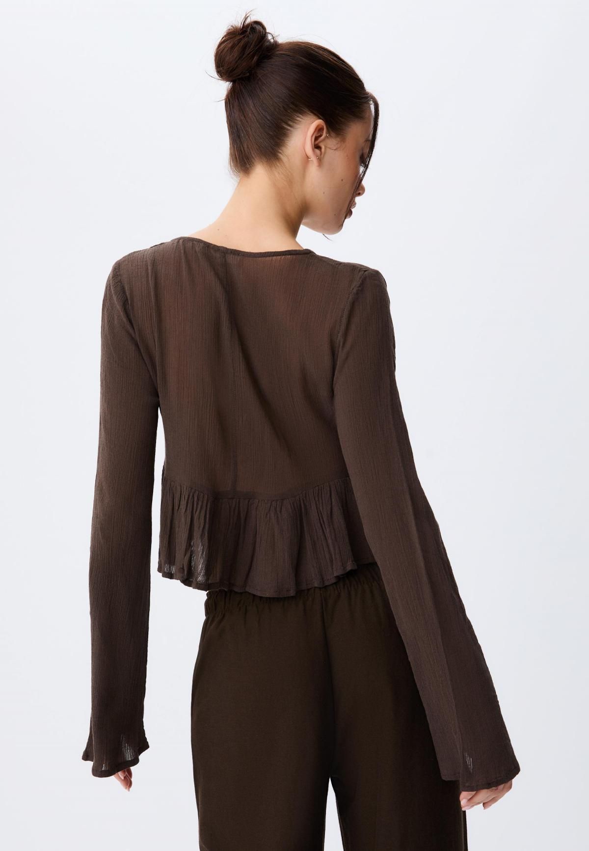 스트라디바리우스 타이 러플 브이넥 크롭 셔츠 7145/550 BROWN - 상세 이미지 4