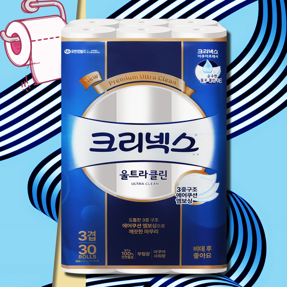 크리넥스 울트라클린 화장지 3겹 25m 30롤 1팩 물에잘녹는 비데 두루마리휴지 - 상품 이미지