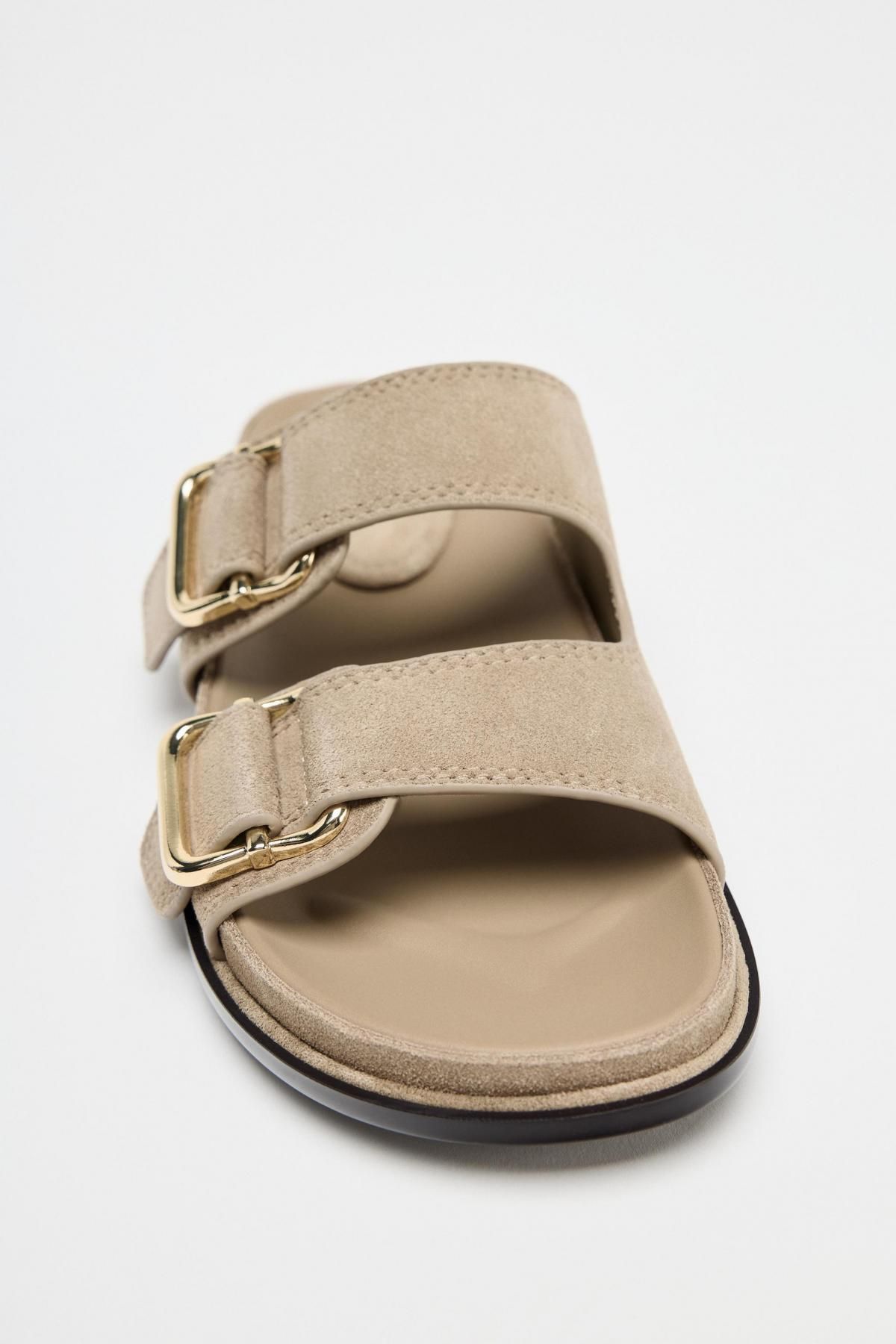 자라 스웨이드 스트랩 버클 플랫 샌들 2616/510 SAND BROWN - 상세 이미지 4