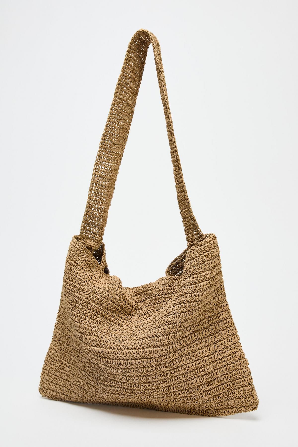 자라 라탄 비즈 디테일 토트백 6015/610 LIGHT BEIGE