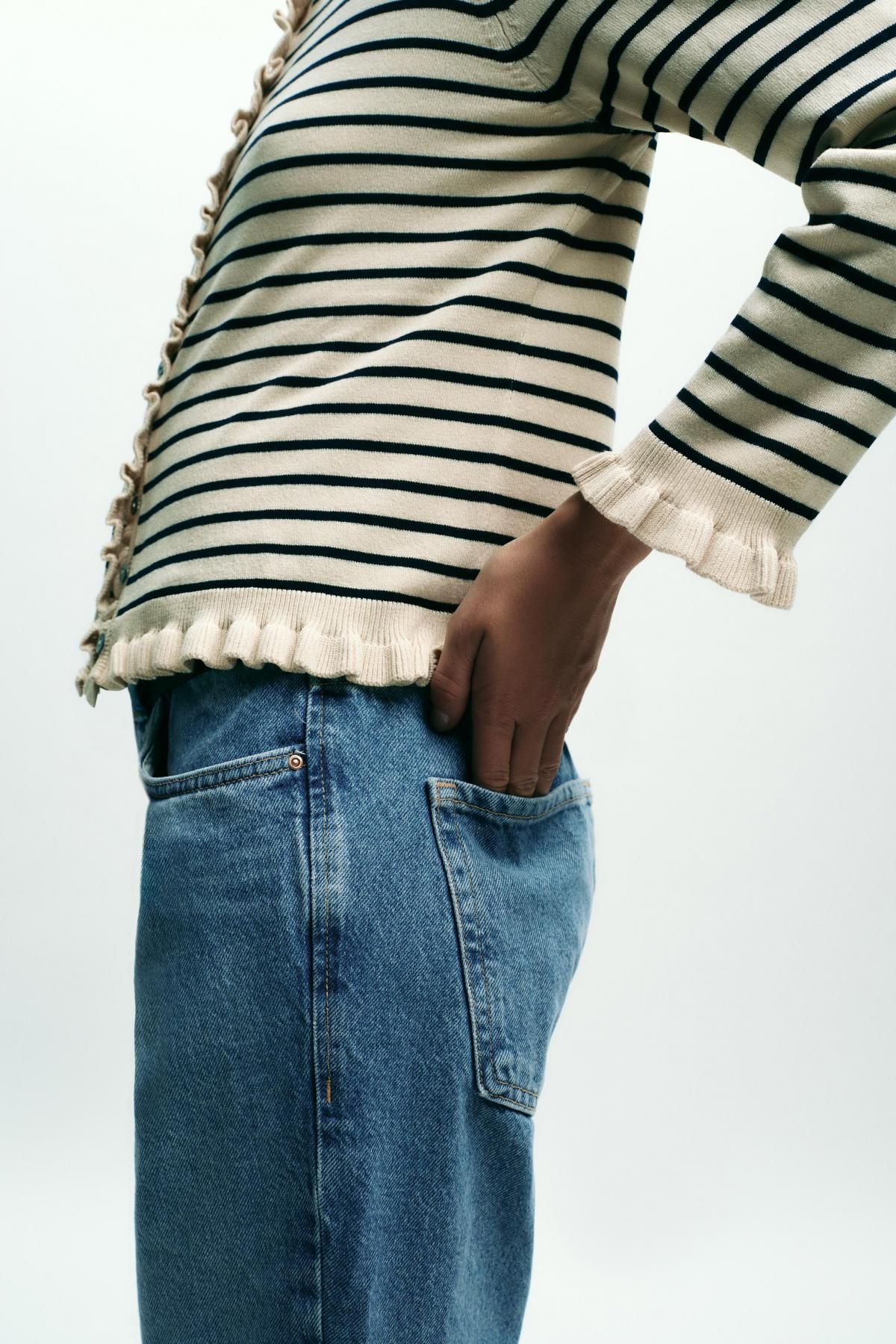 자라 스트라이프 러플트림 라운드넥 카디건 3433/100 STRIPED - 상세 이미지 5