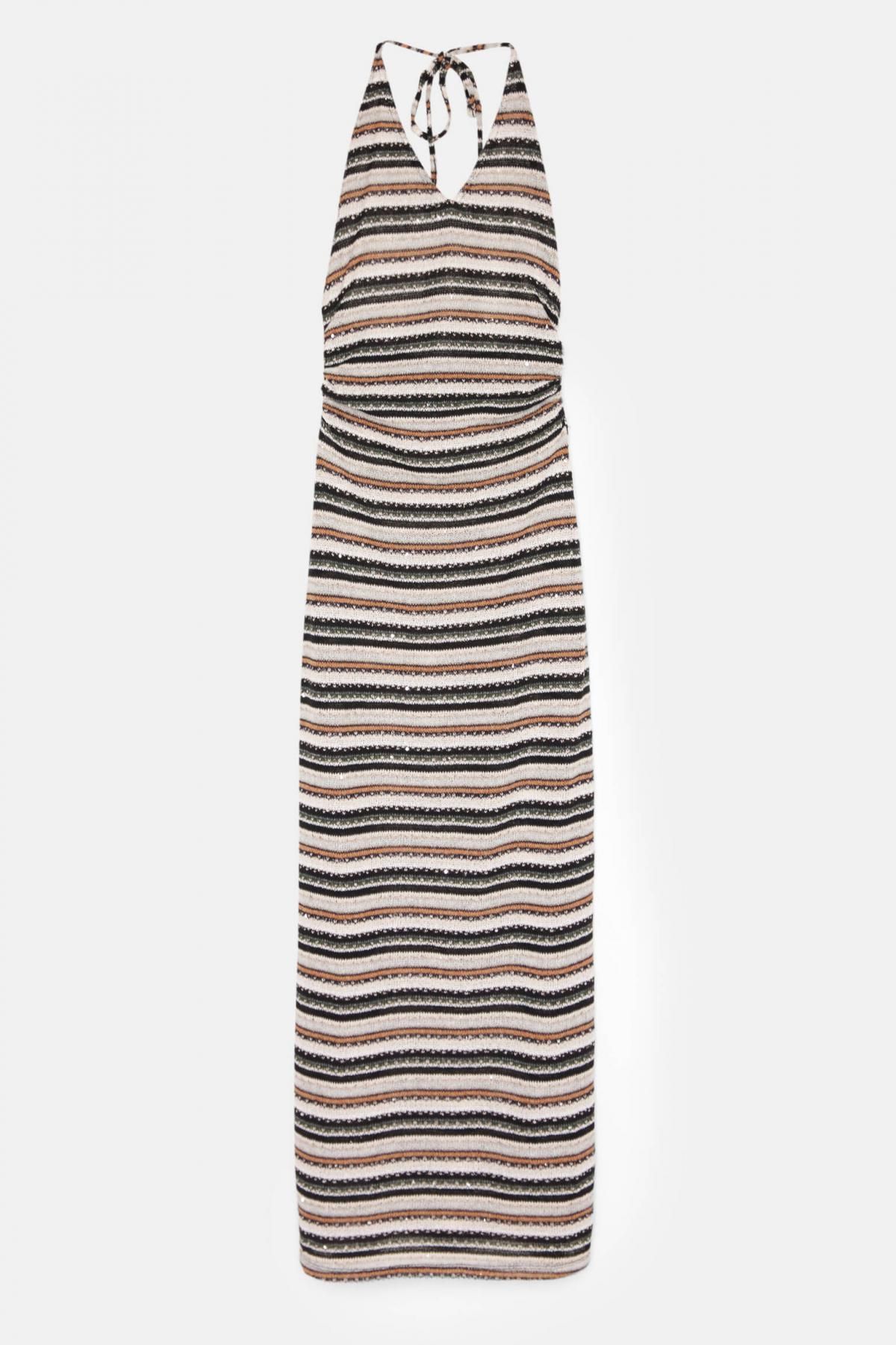 풀앤베어 오픈백 글리터 스트라이프 홀터 미디 원피스 7394/324 STRIPED - 상품 이미지