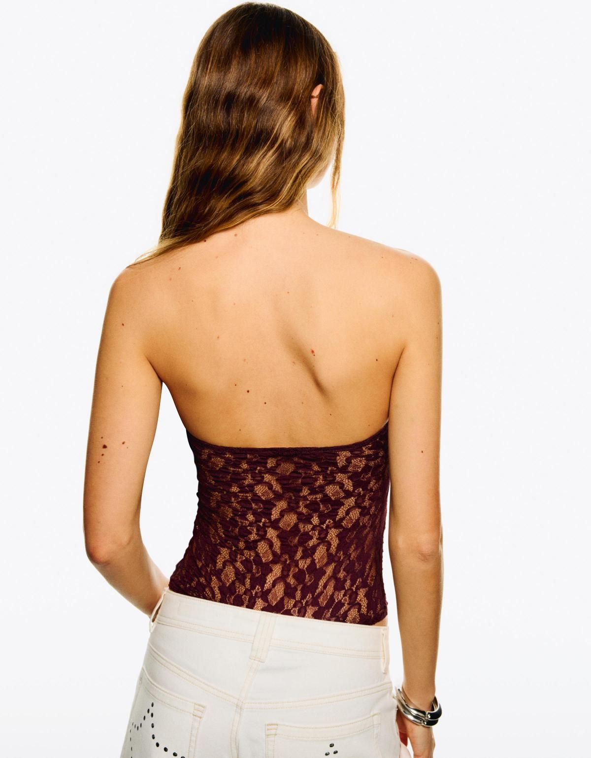 버쉬카 레이스 슬림핏 뷔스티에 브라운 바디수트 3971/173 BURGUNDY - 상세 이미지 4