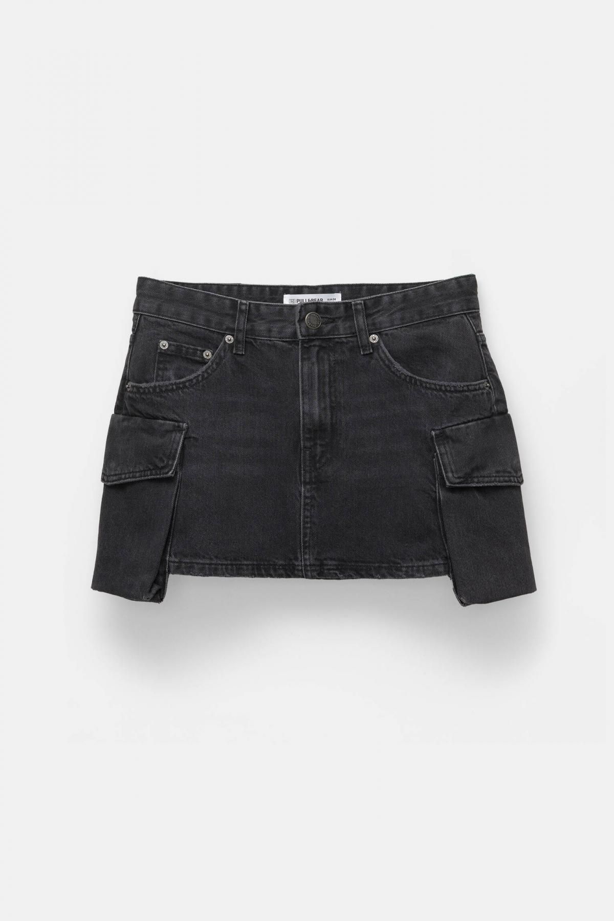 풀앤베어 테크니컬 데님 카고 미니 스커트 3361/200 BLACK - 메인 이미지