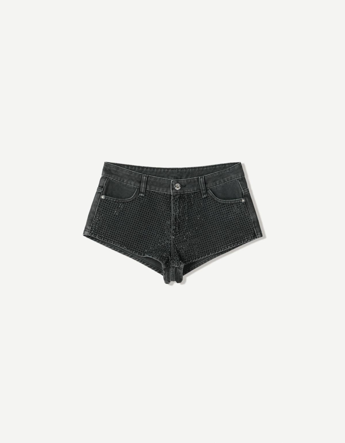 버쉬카 글리터링 라인스톤 숏 데님 팬츠 8342/054 BLACK - 메인 이미지