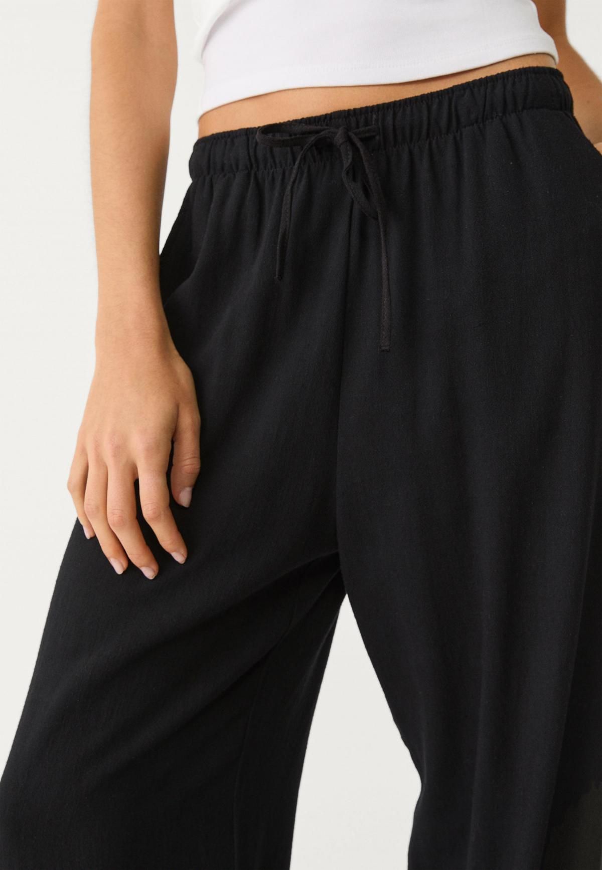 스트라디바리우스 이지웨어 린넨블렌드 와이드 팬츠 1235/331 BLACK - 상세 이미지 2