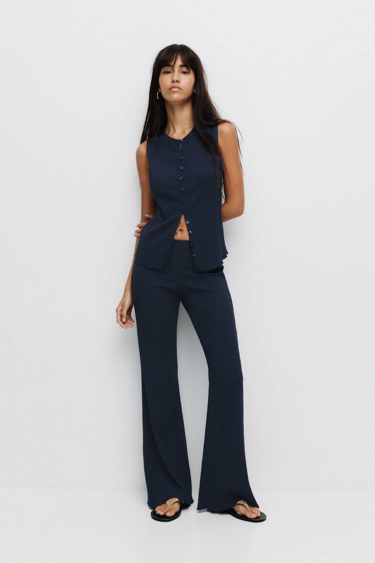풀앤베어 네이비 크레이프 스트레이트 팬츠 7675/387 NAVY - 상세 이미지 3