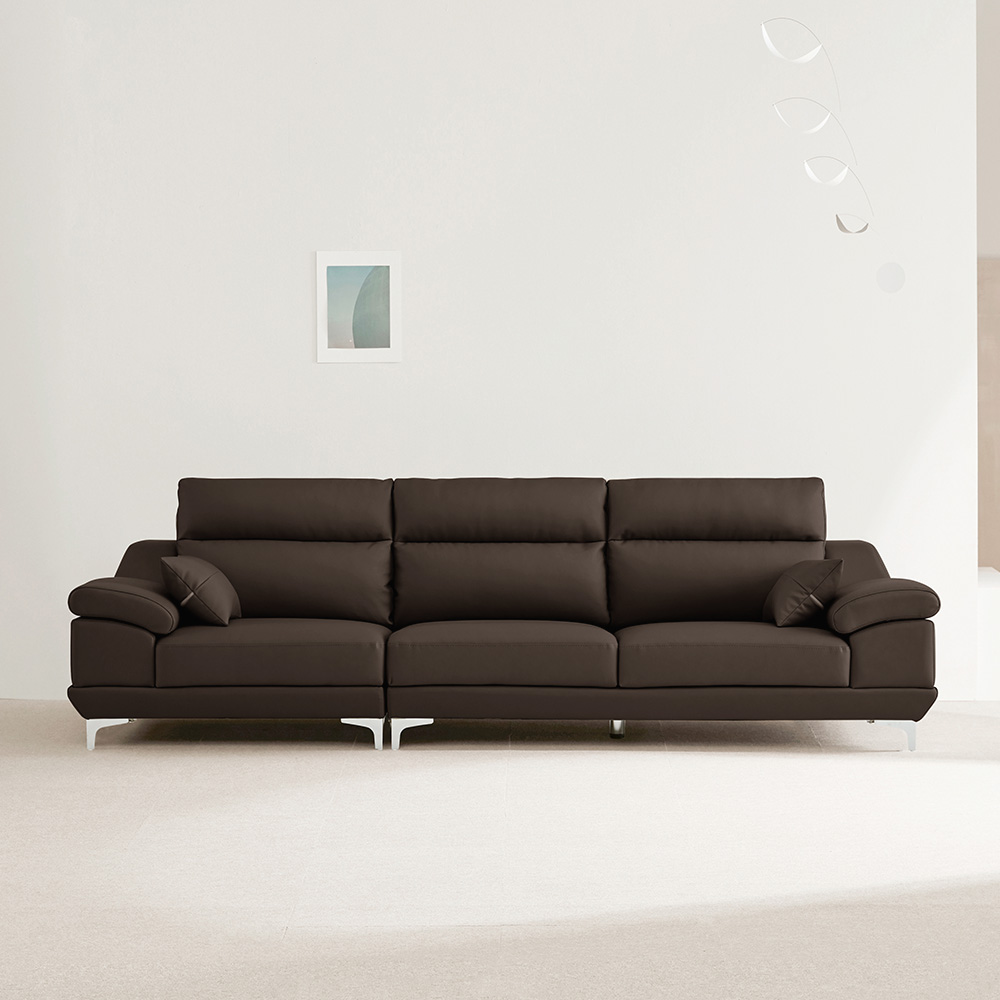 동서가구 뉴테라 천연면피가죽 소파 스툴미포함, 초코브라운, 4인용