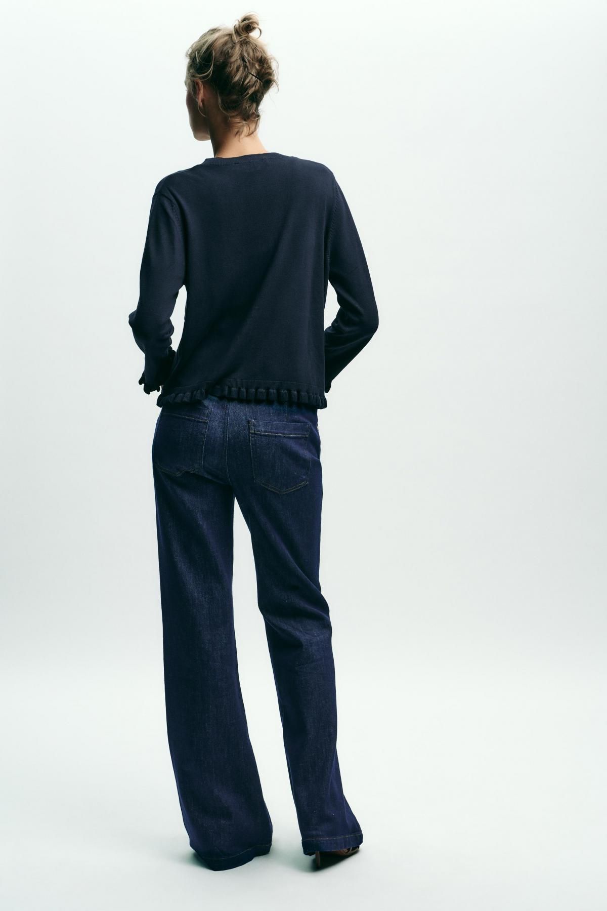 자라 러플 라운드넥 네이비 가디건 3433/100 NAVY BLUE - 상세 이미지 5