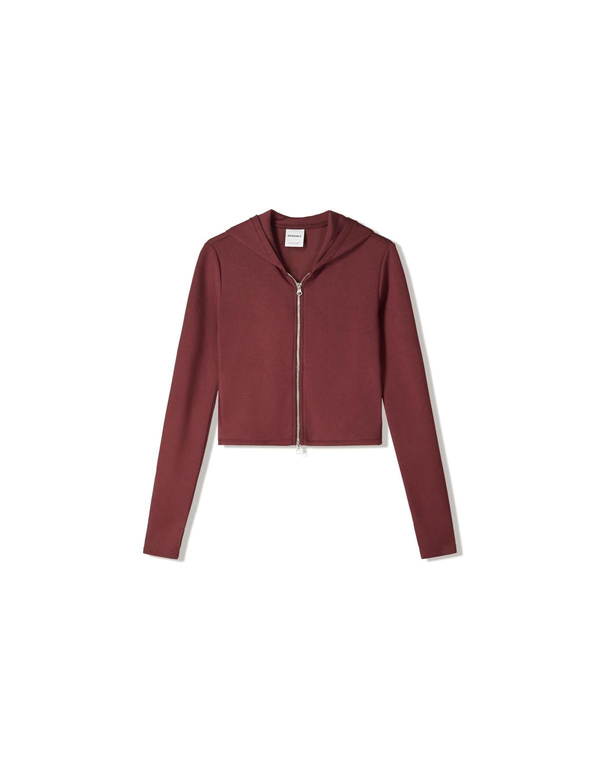 버쉬카 베이직 버건디 크롭 집업 후드티 1820/727 BURGUNDY - 상세 이미지 3