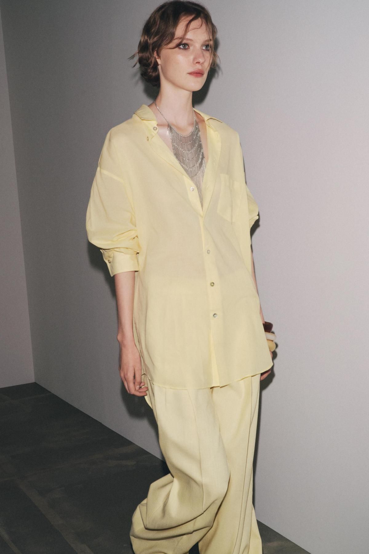 자라 오버사이즈 코튼 롱 슬리브 셔츠 4786/103 YELLOW - 상세 이미지 3