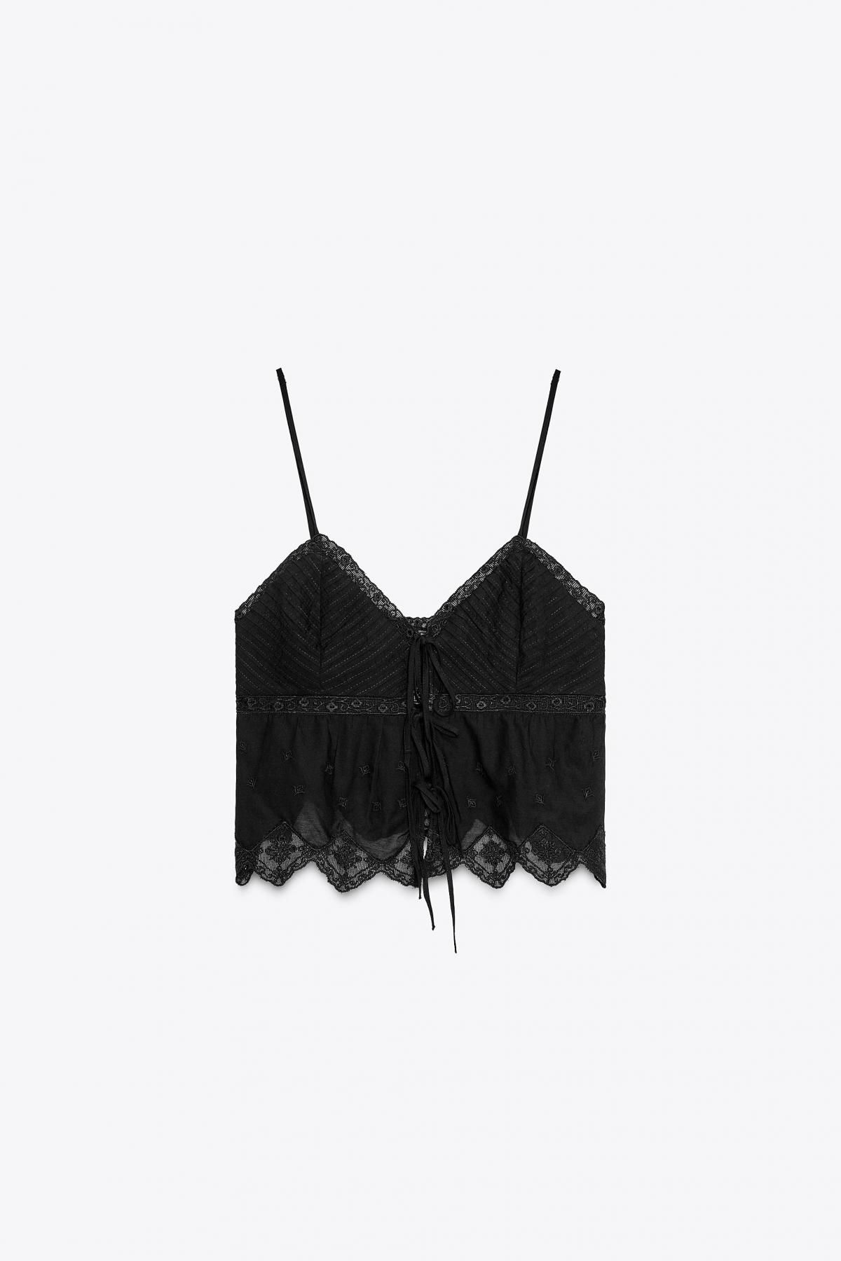 자라 레이스 스트랩 브이넥 크롭탑 0881/020 BLACK - 메인 이미지