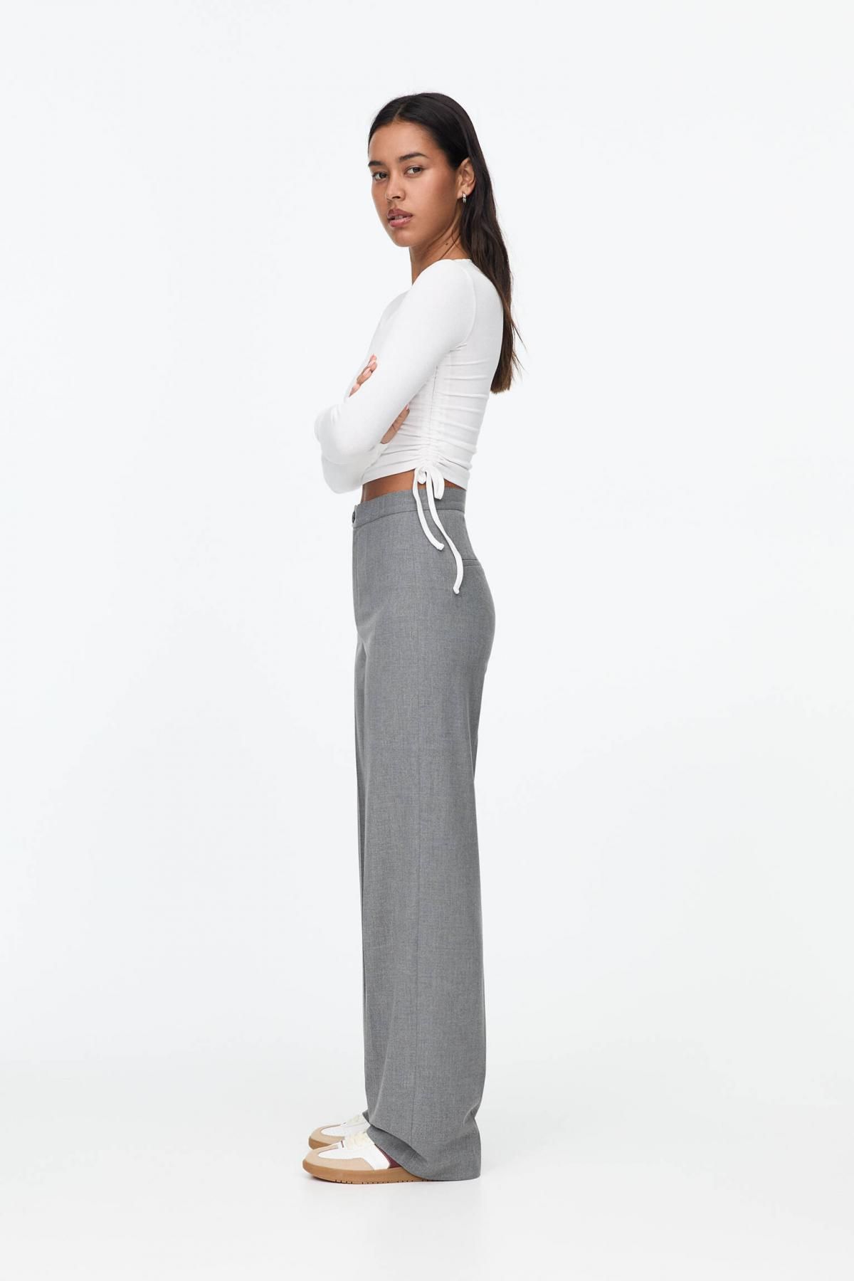 풀앤베어 하이웨이스트 테크니컬 스트레이트 슬랙스 팬츠 3680/421 MEDIUM GREY - 상세 이미지 5