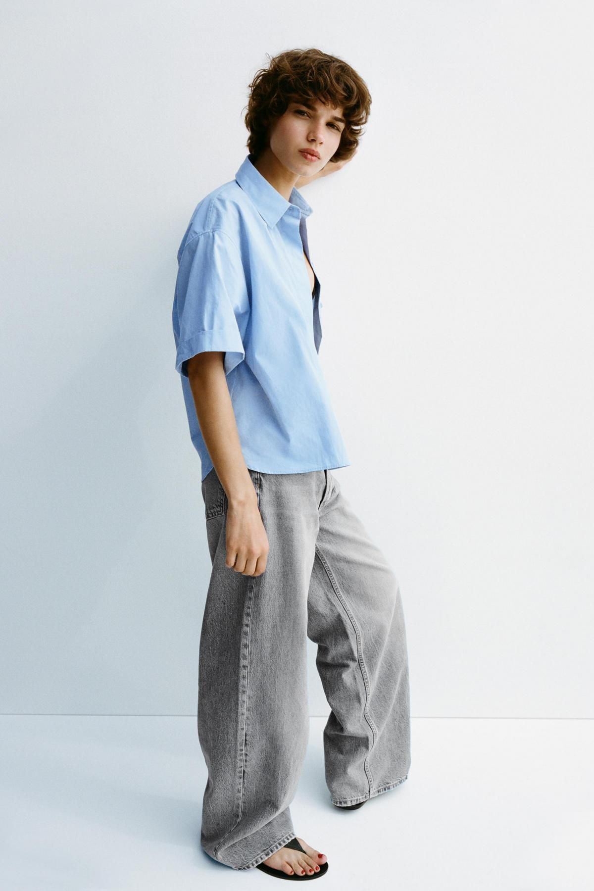 자라 테크니컬 하이웨이스트 와이드핏 크로스오버 데님 팬츠 5575/036 LIGHT GREY - 상세 이미지 4