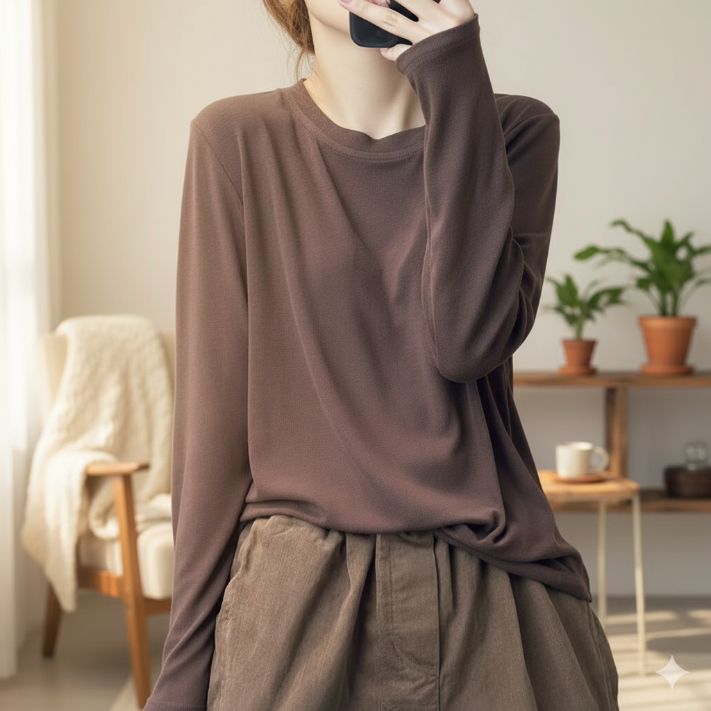 라운드넥티셔츠 봄 가을 간절기 이너티 여성 스판 쭉티 9238 - 상세 이미지 5