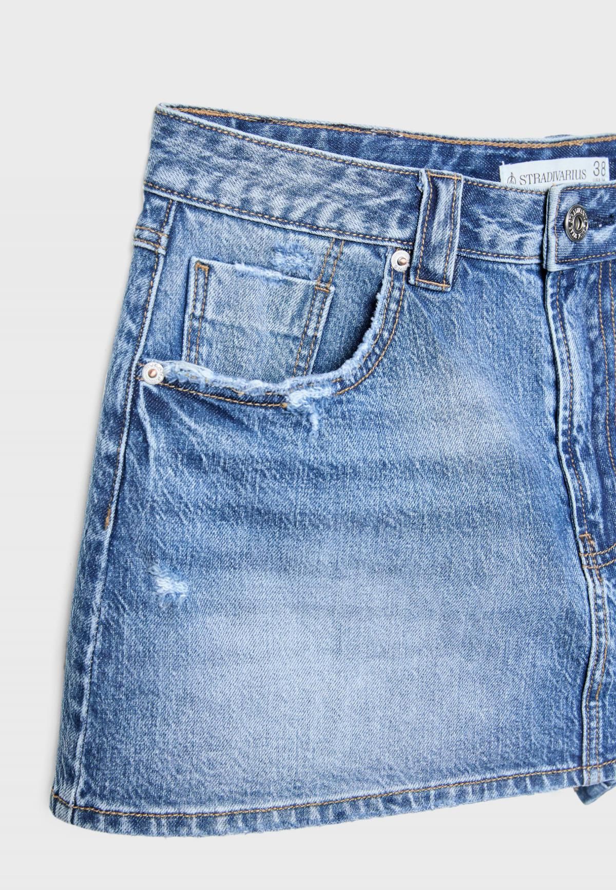 스트라디바리우스 라이트데님 미드웨이스트 미니 스커트팬츠 1283/422 MEDIUM DENIM WASH - 상세 이미지 3