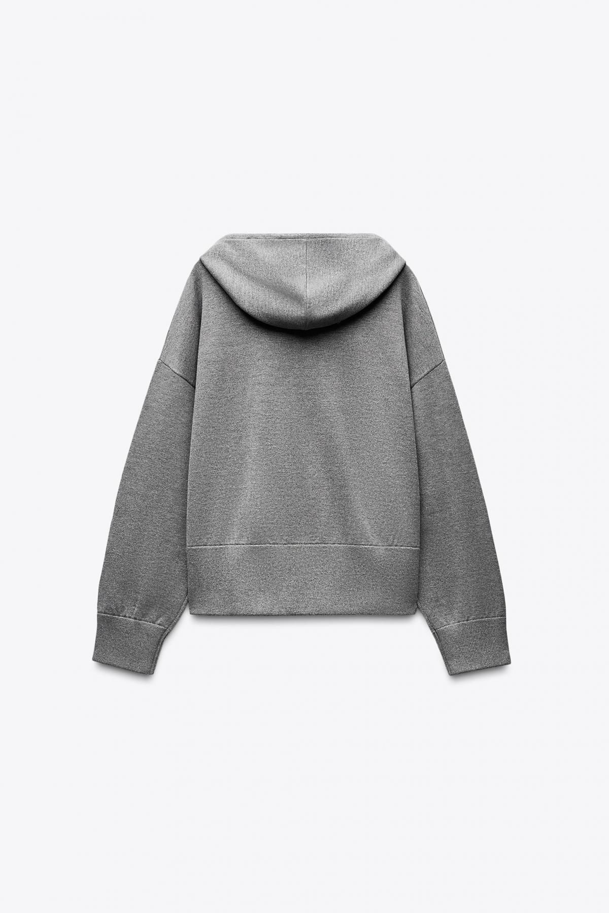 자라 베이직 니트 집업 후드티 5536/001 GREY - 상세 이미지 4