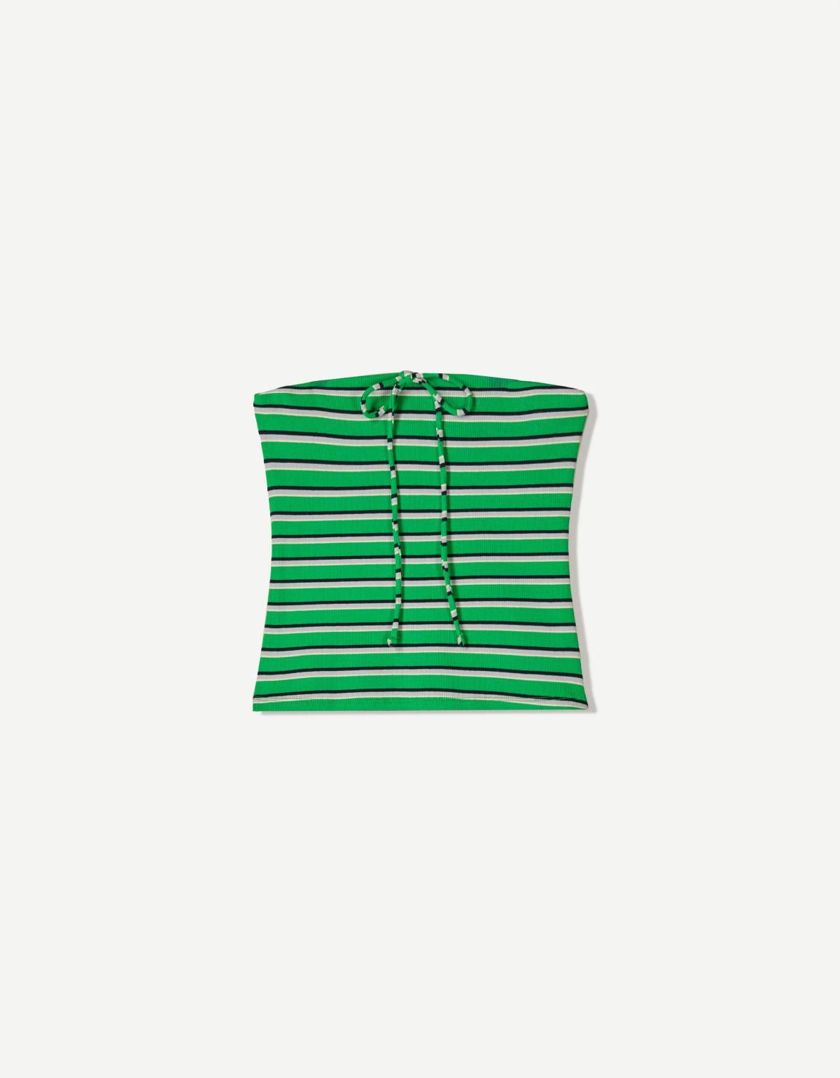 버쉬카 스트라이프 크롭 타이 오프숄더 탑 8693/218 GREEN - 상품 이미지