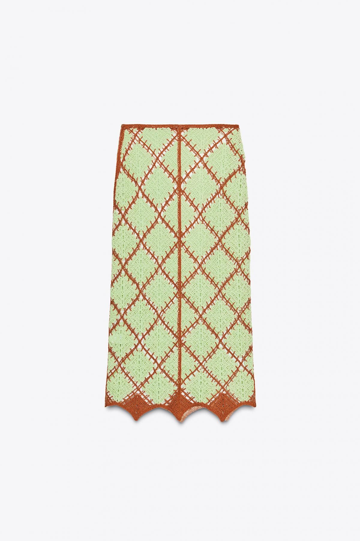자라 내추럴 시스루 크로셰 니트 미디 스커트 8779/624 LIGHT GREEN - 상세 이미지 2
