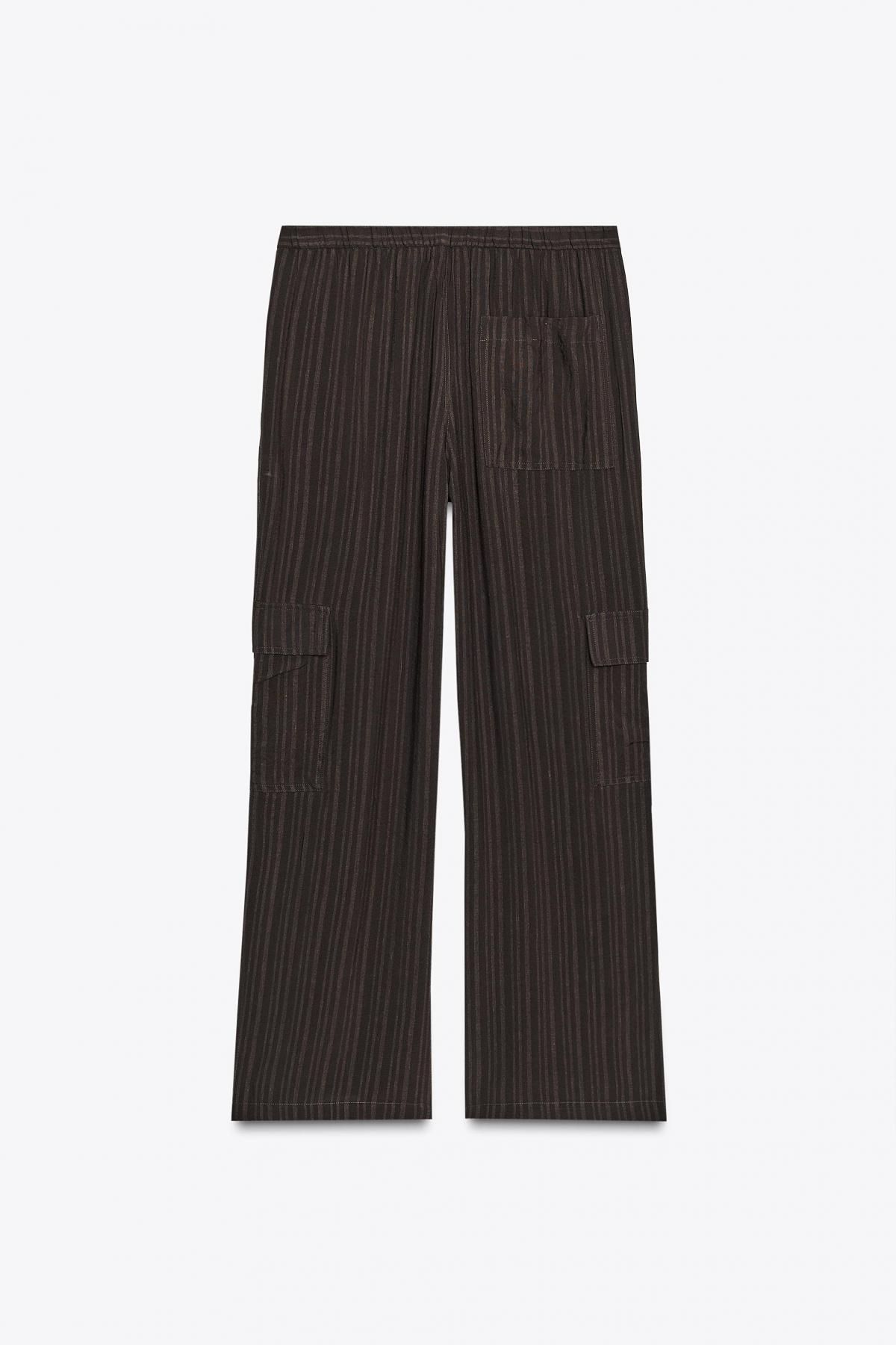 자라 스트라이프 와이드 플루이드 카고 팬츠 6929/501 DARK BROWN - 상세 이미지 3