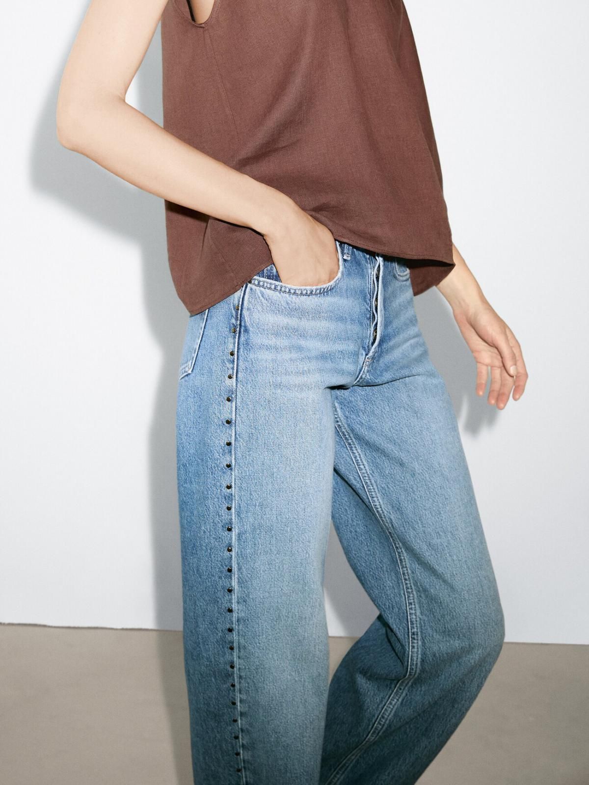 마시모두띠 트렌디 데님 와이드핏 미드웨이스트 스터드 청바지 5036/733 MEDIUM BLUE - 상세 이미지 4