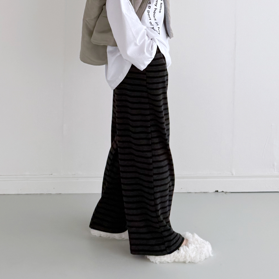 단가라 와이드 밴딩 팬츠 일상 꾸안꾸 데일리 바지 넉넉한 핏 - 상세 이미지 3