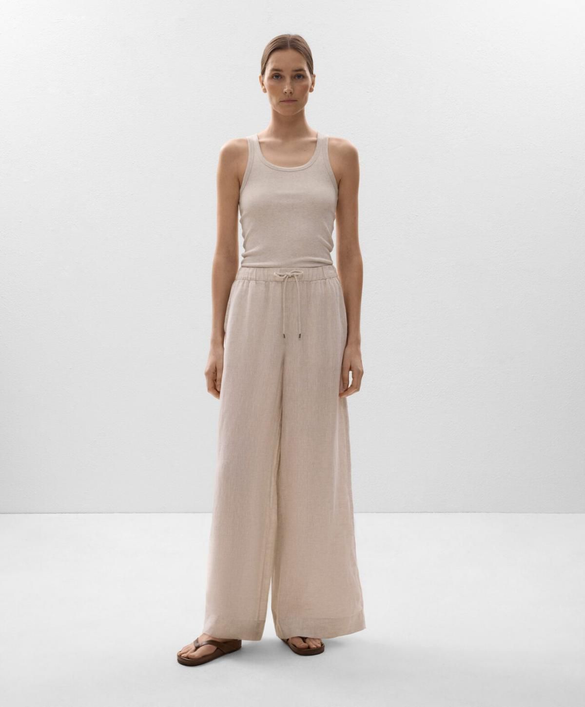 오이쇼 린넨 와이드 스트레이트 팬츠 1738/325 SANDMELANGE - 상세 이미지 2