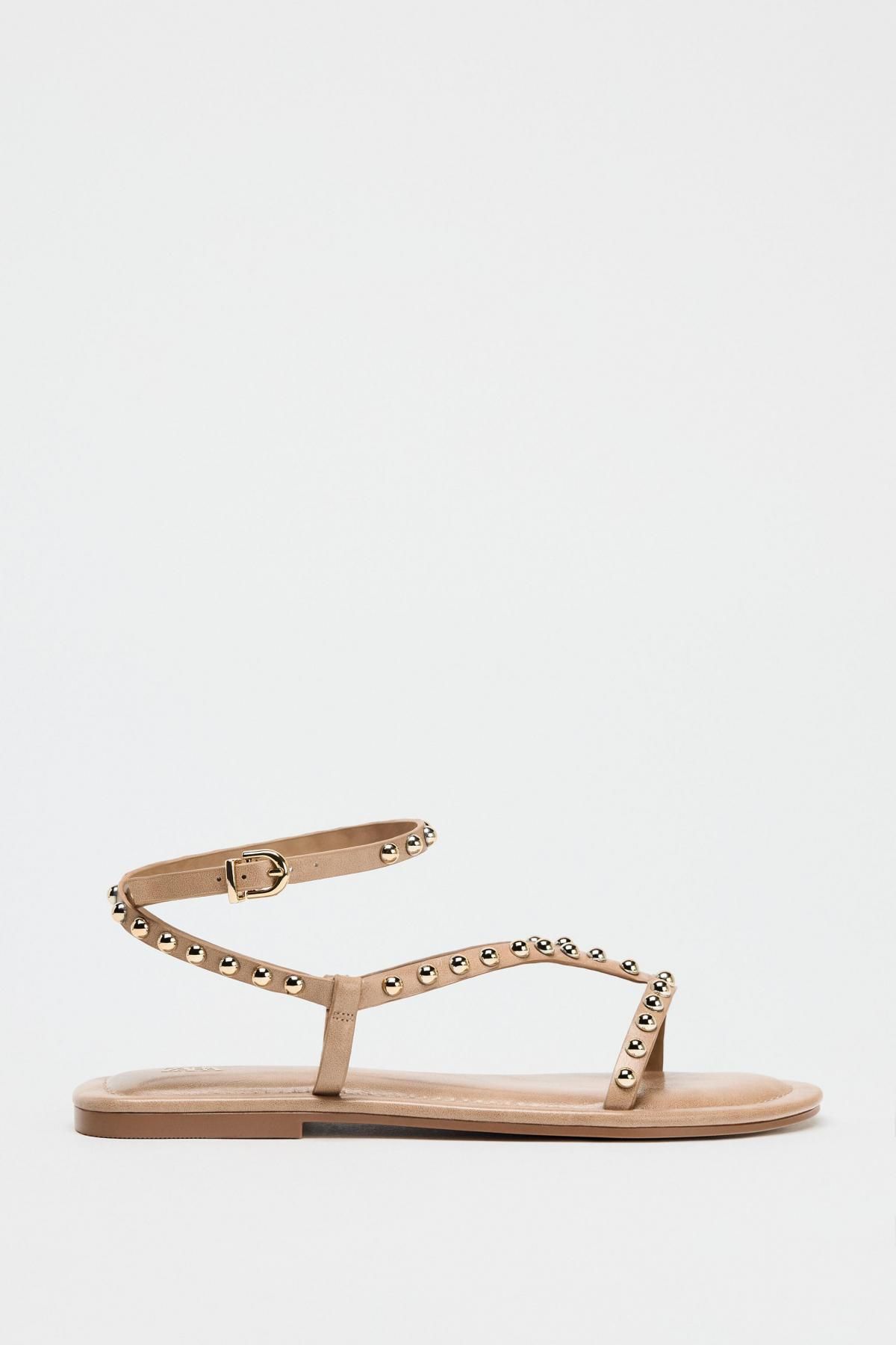 자라 메탈릭 비즈 스트랩 플랫 샌들 2629/510 BEIGE - 메인 이미지