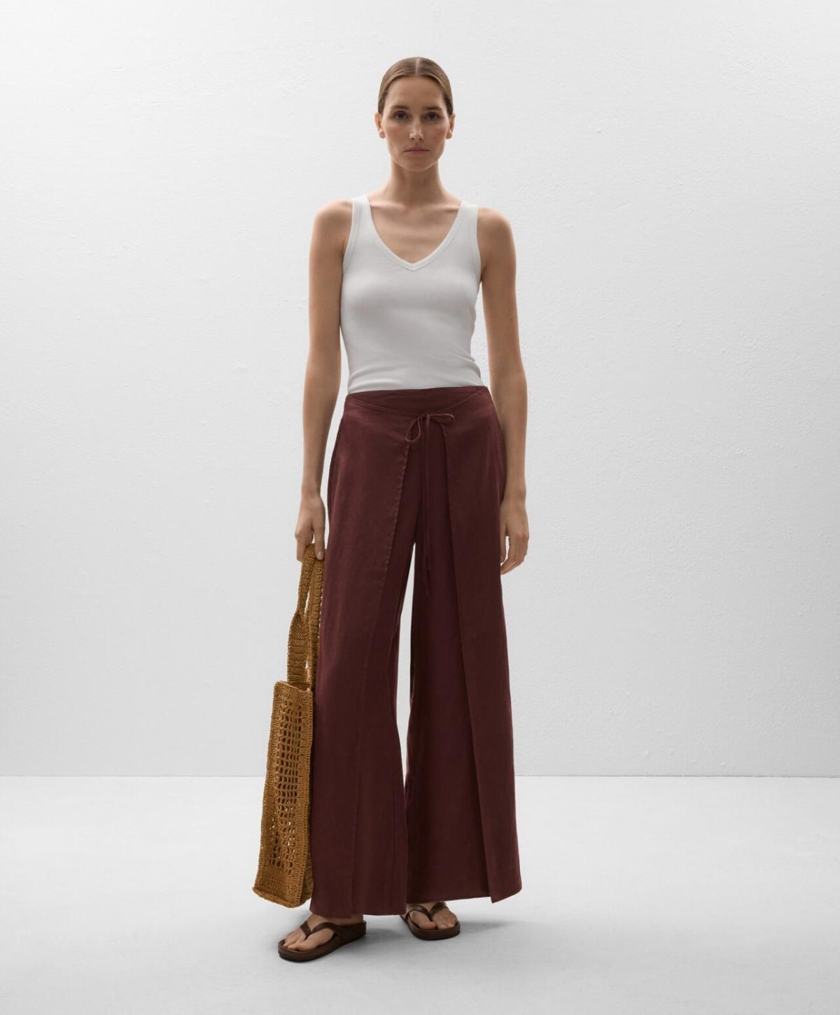 오이쇼 린넨 와이드 레이어드 스트레이트 팬츠 3331/873 CHOCOLATE - 상세 이미지 5